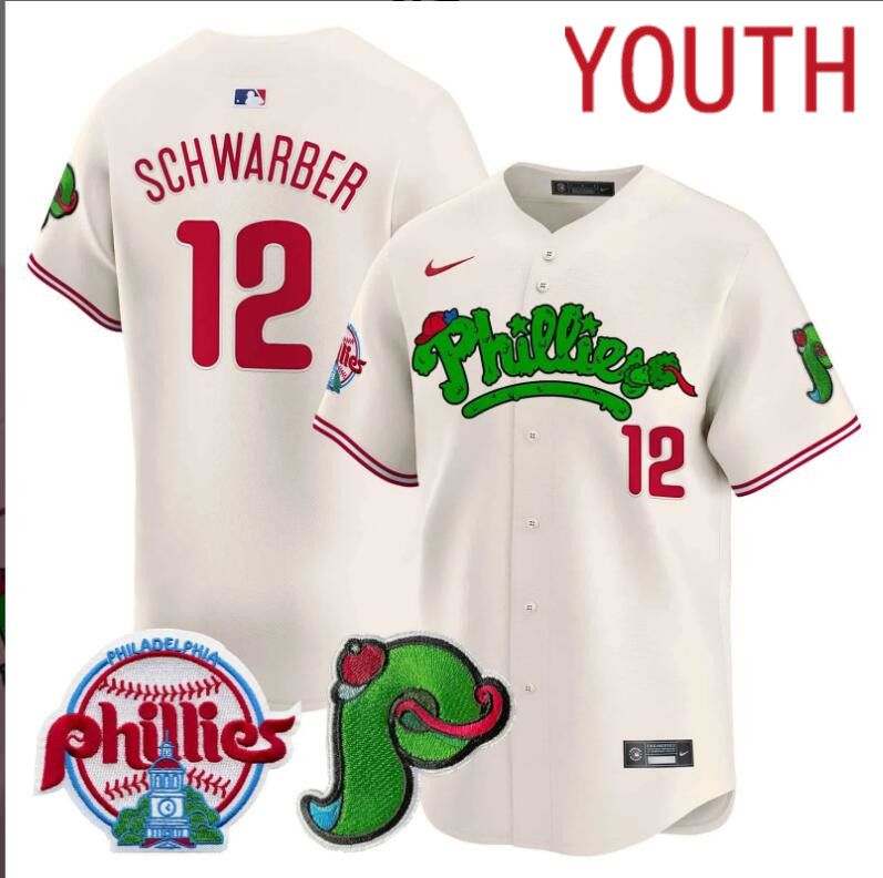 Youth  Philadelphia Phillies #12 Schwarber cream Limited 2024 MLB Nike jersey